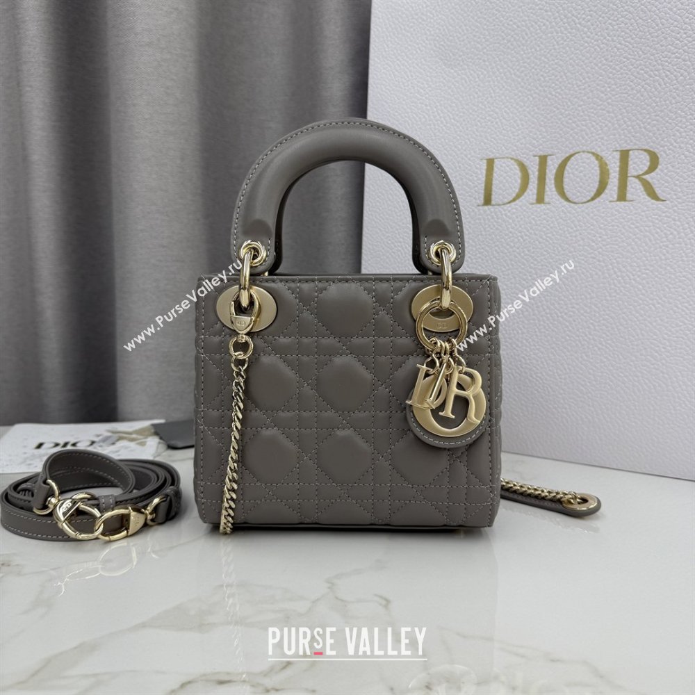 Dior Classic Mini Lady Dior Bag in Cannage Lambskin Taupe Grey 2026 M0505 0409 (BF-260409043)