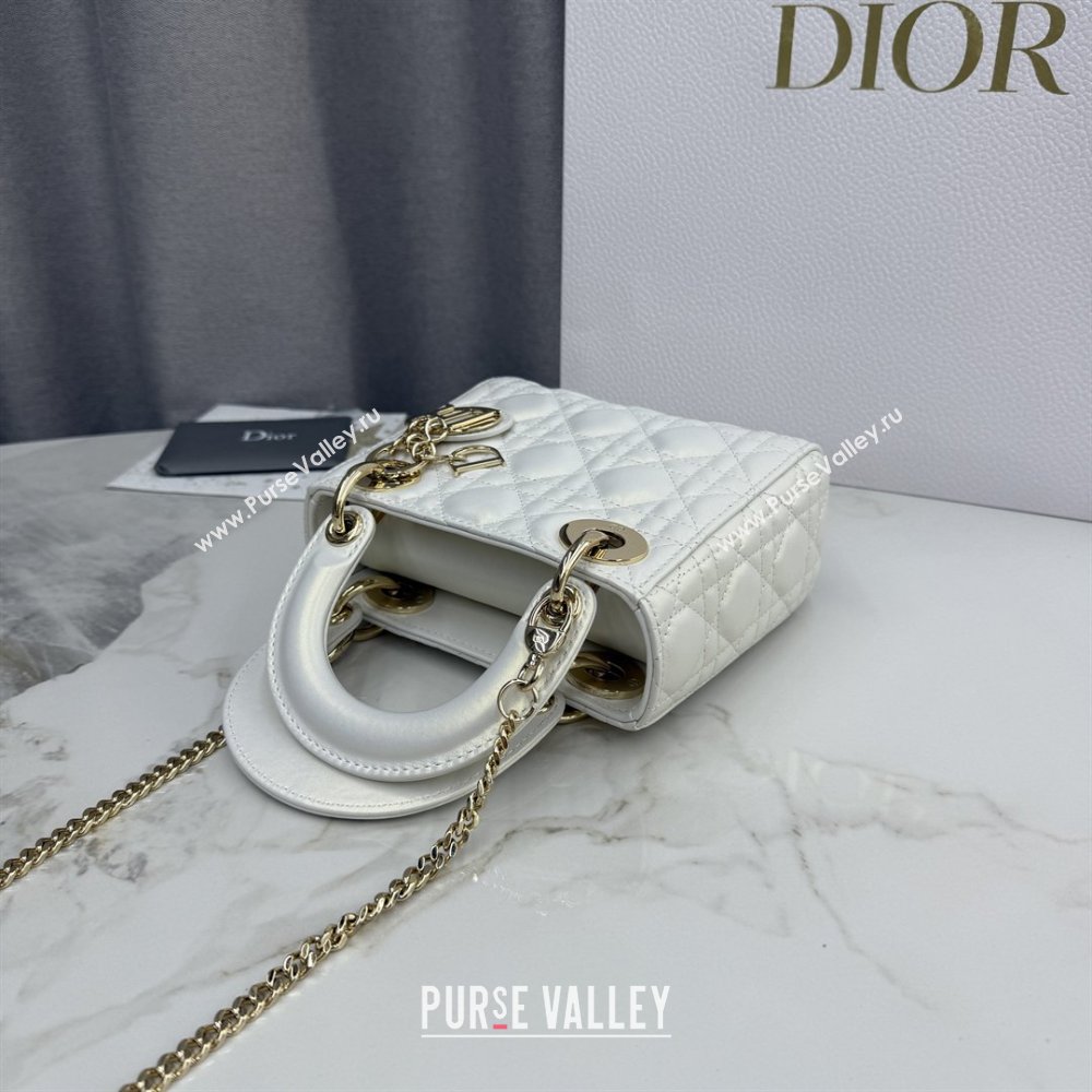 Dior Classic Mini Lady Dior Bag in Cannage Lambskin Iridescent White 2026 M0505 0409 (BF-260409045)