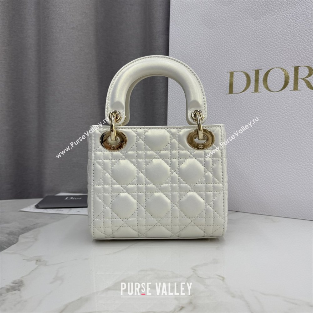 Dior Classic Mini Lady Dior Bag in Cannage Lambskin Iridescent White 2026 M0505 0409 (BF-260409045)