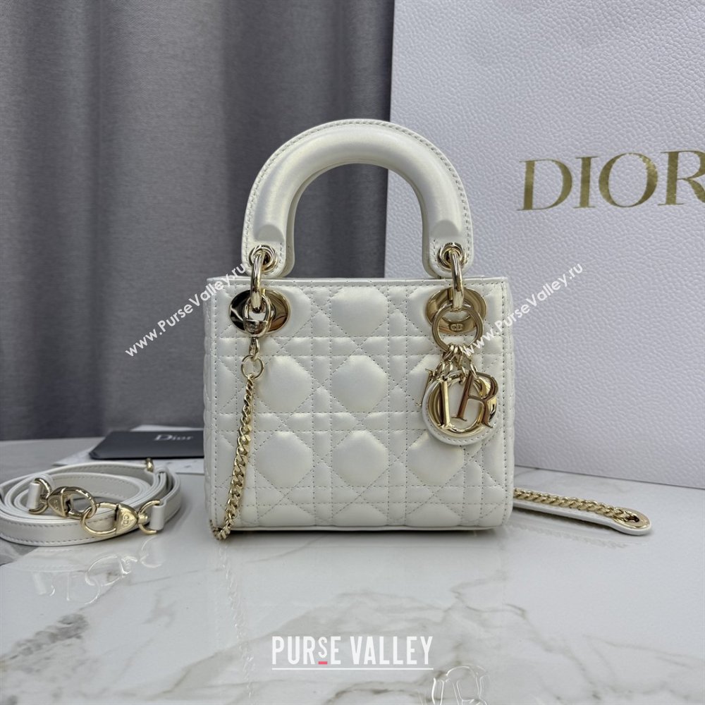 Dior Classic Mini Lady Dior Bag in Cannage Lambskin Iridescent White 2026 M0505 0409 (BF-260409045)