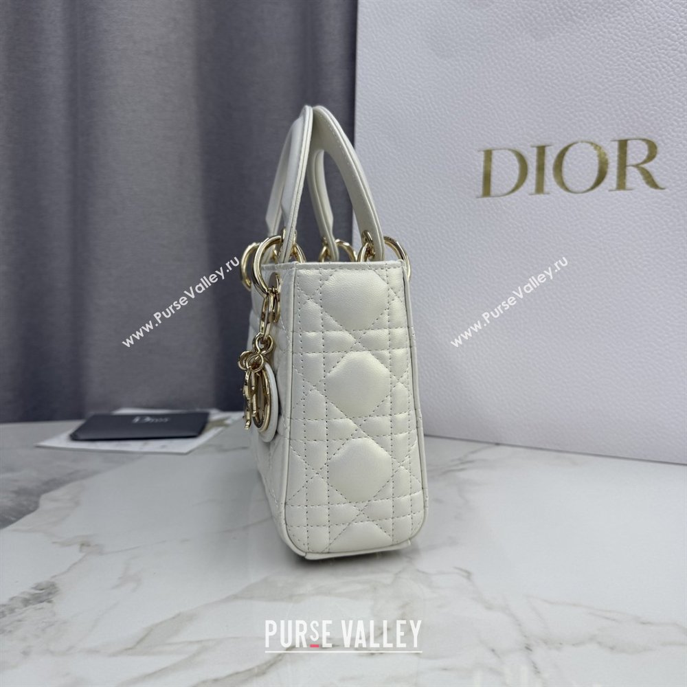 Dior Classic Mini Lady Dior Bag in Cannage Lambskin Iridescent White 2026 M0505 0409 (BF-260409045)