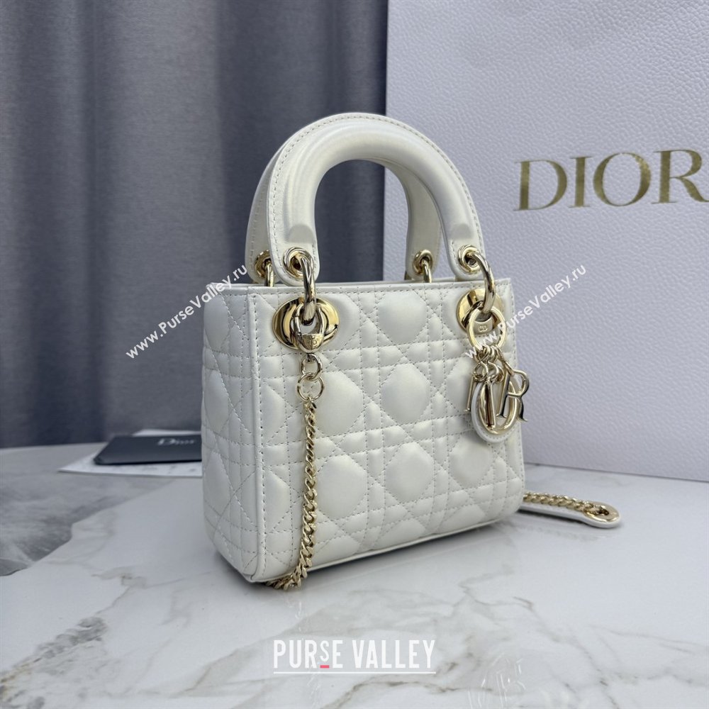 Dior Classic Mini Lady Dior Bag in Cannage Lambskin Iridescent White 2026 M0505 0409 (BF-260409045)