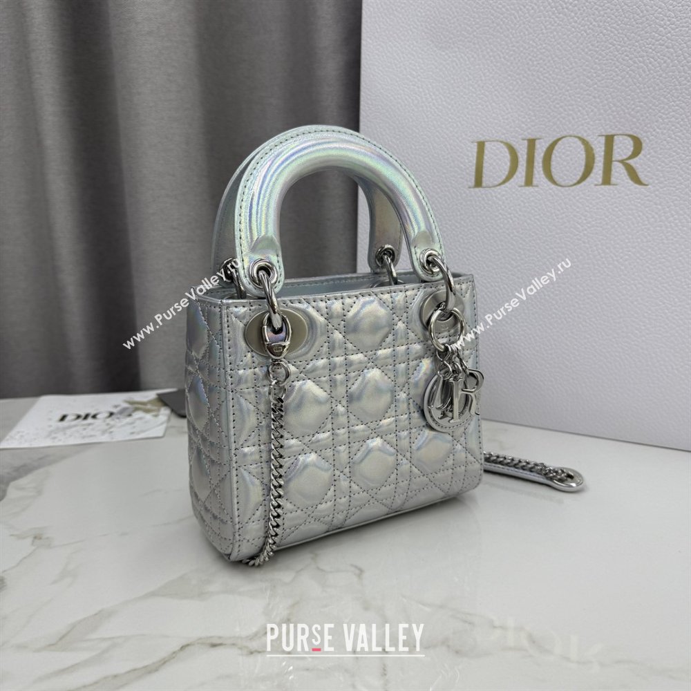 Dior Classic Mini Lady Dior Bag in Cannage Lambskin Iridescent Silver 2026 M0505 0409 (BF-260409014)