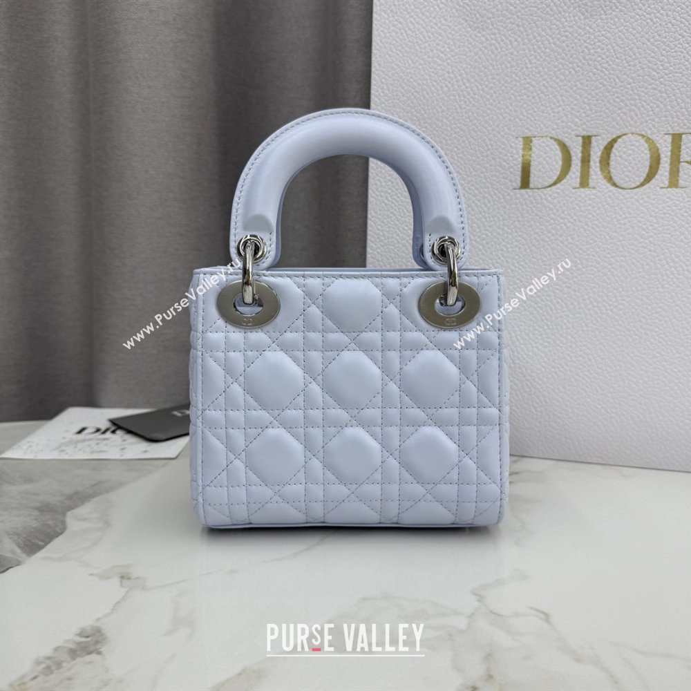 Dior Classic Mini Lady Dior Bag in Cannage Lambskin Ice Blue/Silver 2026 M0505 0409 (BF-260409049)