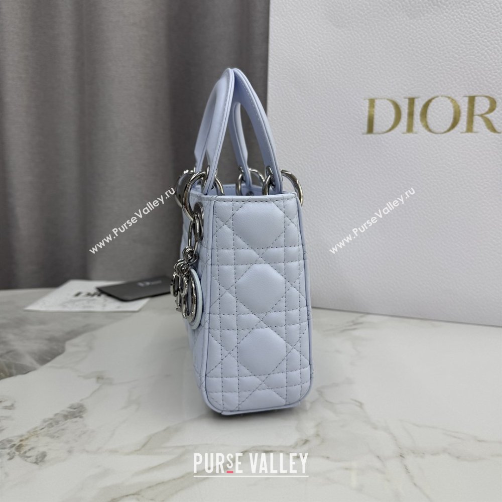 Dior Classic Mini Lady Dior Bag in Cannage Lambskin Ice Blue/Silver 2026 M0505 0409 (BF-260409049)