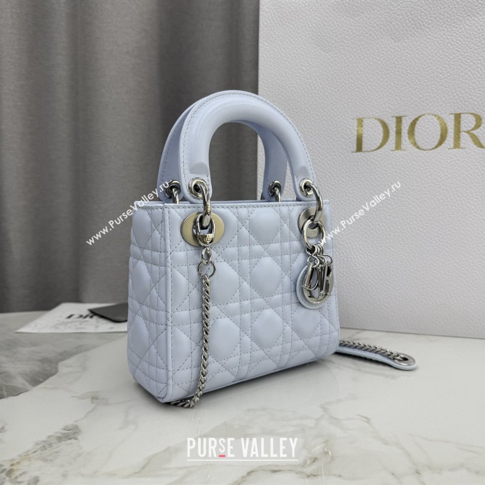 Dior Classic Mini Lady Dior Bag in Cannage Lambskin Ice Blue/Silver 2026 M0505 0409 (BF-260409049)