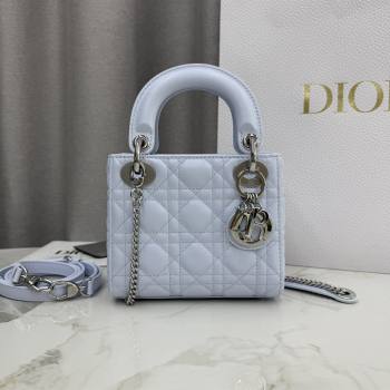 Dior Classic Mini Lady Dior Bag in Cannage Lambskin Ice Blue/Silver 2026 M0505 0409 (BF-260409049)