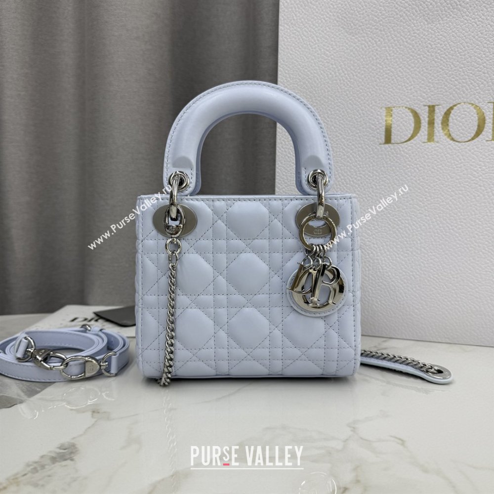Dior Classic Mini Lady Dior Bag in Cannage Lambskin Ice Blue/Silver 2026 M0505 0409 (BF-260409049)