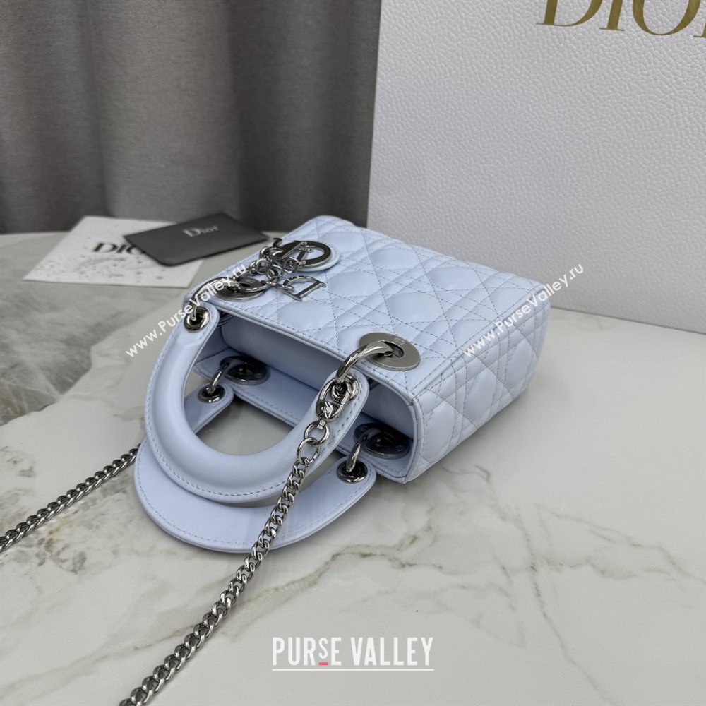 Dior Classic Mini Lady Dior Bag in Cannage Lambskin Ice Blue/Silver 2026 M0505 0409 (BF-260409049)