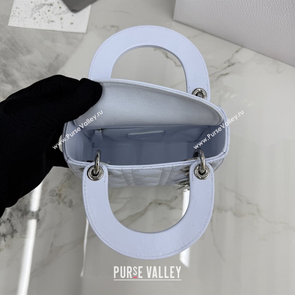 Dior Classic Mini Lady Dior Bag in Cannage Lambskin Ice Blue/Silver 2026 M0505 0409 (BF-260409049)