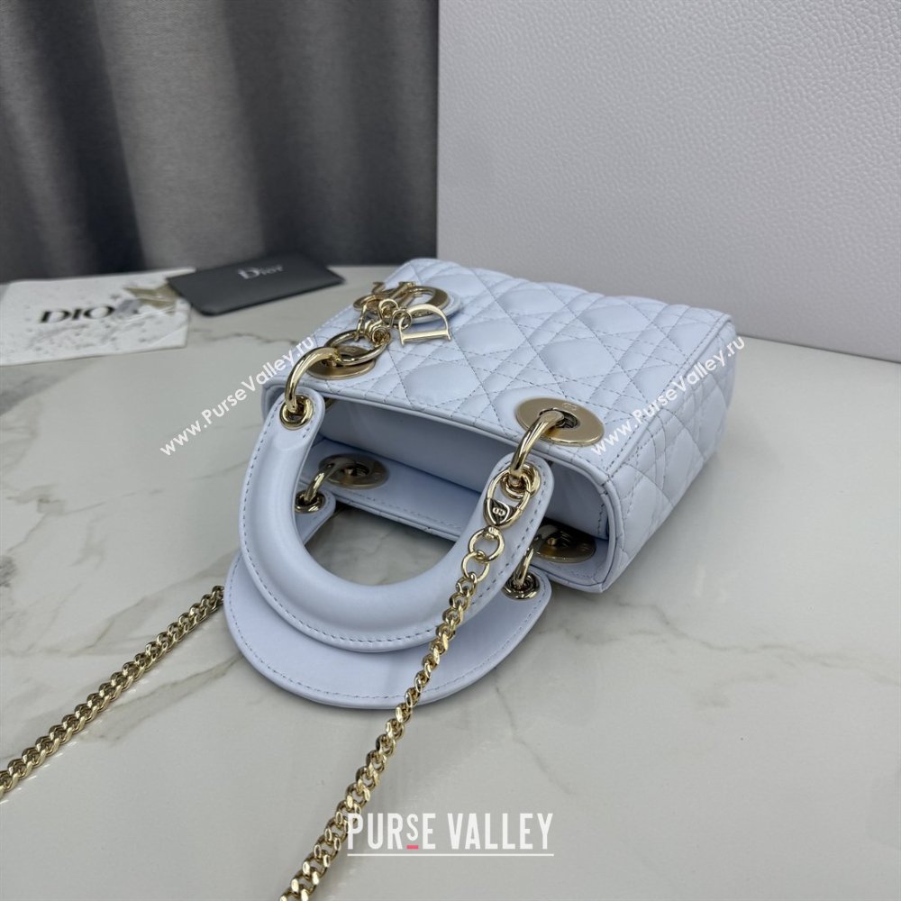 Dior Classic Mini Lady Dior Bag in Cannage Lambskin Ice Blue/Gold 2026 M0505 0409 (BF-260409050)