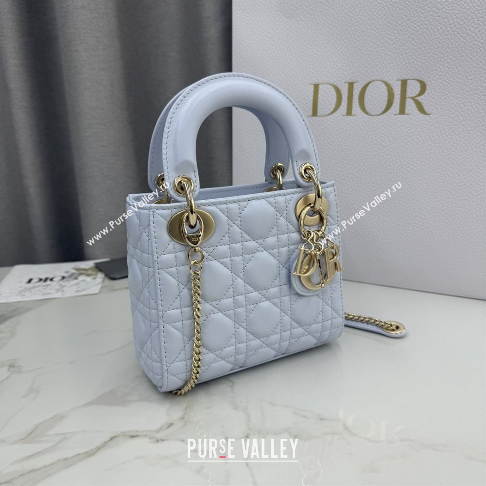 Dior Classic Mini Lady Dior Bag in Cannage Lambskin Ice Blue/Gold 2026 M0505 0409 (BF-260409050)
