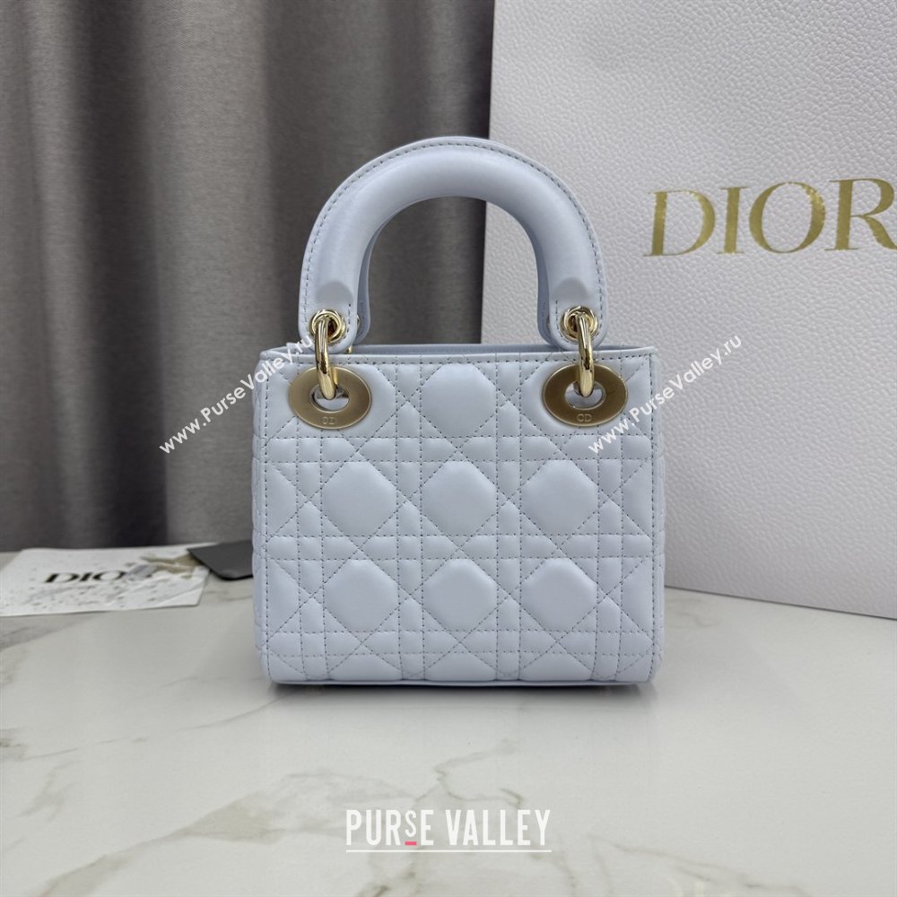 Dior Classic Mini Lady Dior Bag in Cannage Lambskin Ice Blue/Gold 2026 M0505 0409 (BF-260409050)