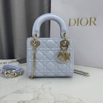 Dior Classic Mini Lady Dior Bag in Cannage Lambskin Ice Blue/Gold 2026 M0505 0409 (BF-260409050)