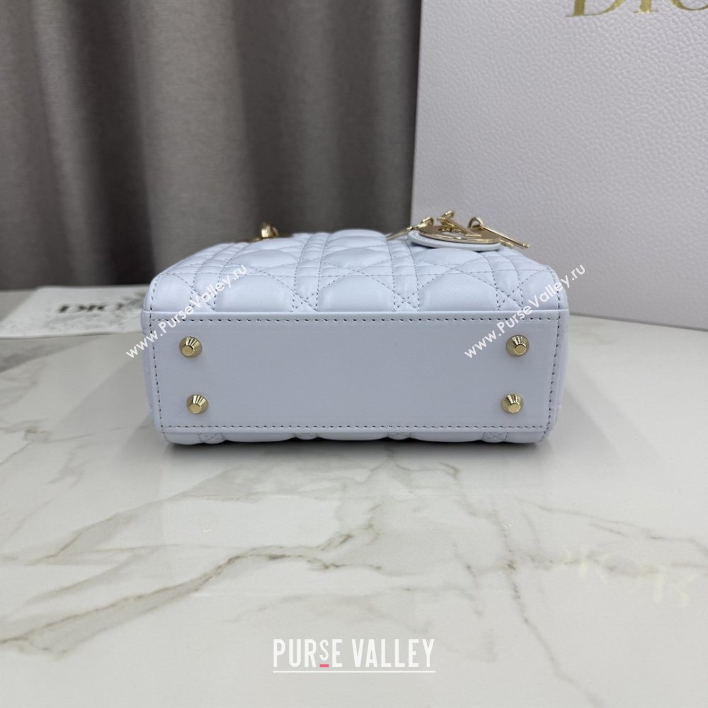 Dior Classic Mini Lady Dior Bag in Cannage Lambskin Ice Blue/Gold 2026 M0505 0409 (BF-260409050)