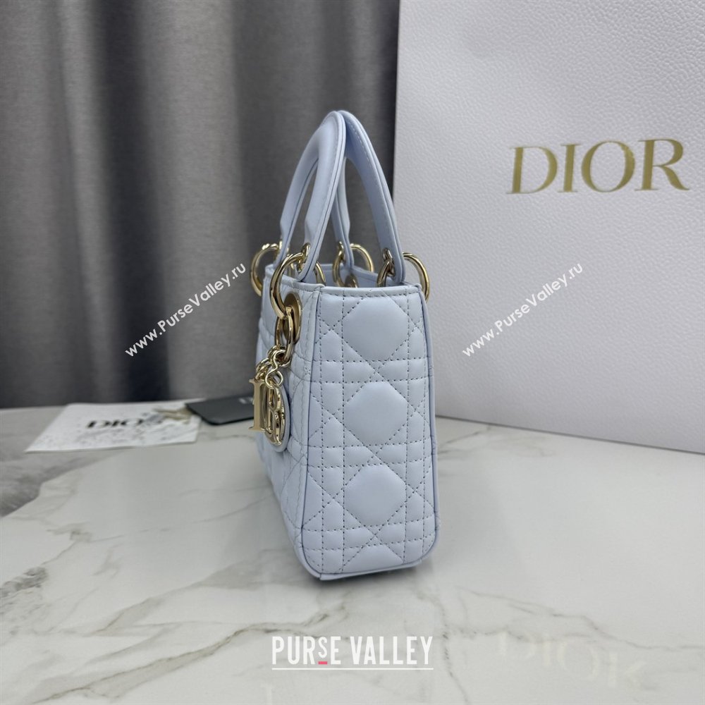 Dior Classic Mini Lady Dior Bag in Cannage Lambskin Ice Blue/Gold 2026 M0505 0409 (BF-260409050)