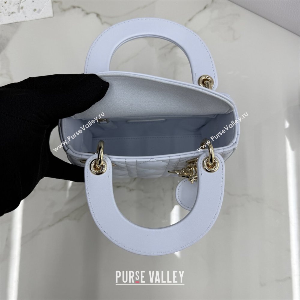 Dior Classic Mini Lady Dior Bag in Cannage Lambskin Ice Blue/Gold 2026 M0505 0409 (BF-260409050)
