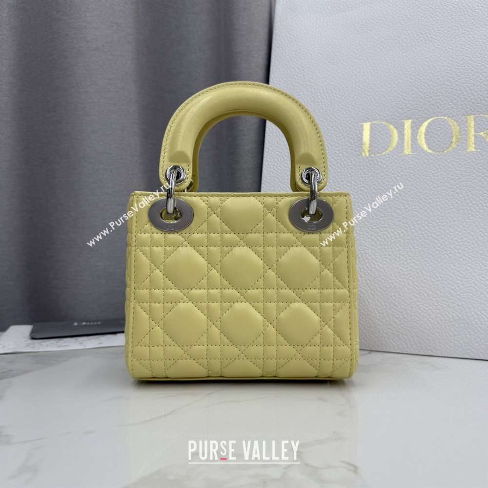 Dior Classic Mini Lady Dior Bag in Cannage Lambskin Chick Yellow/Silver 2026 M0505 0409 (BF-260409051)