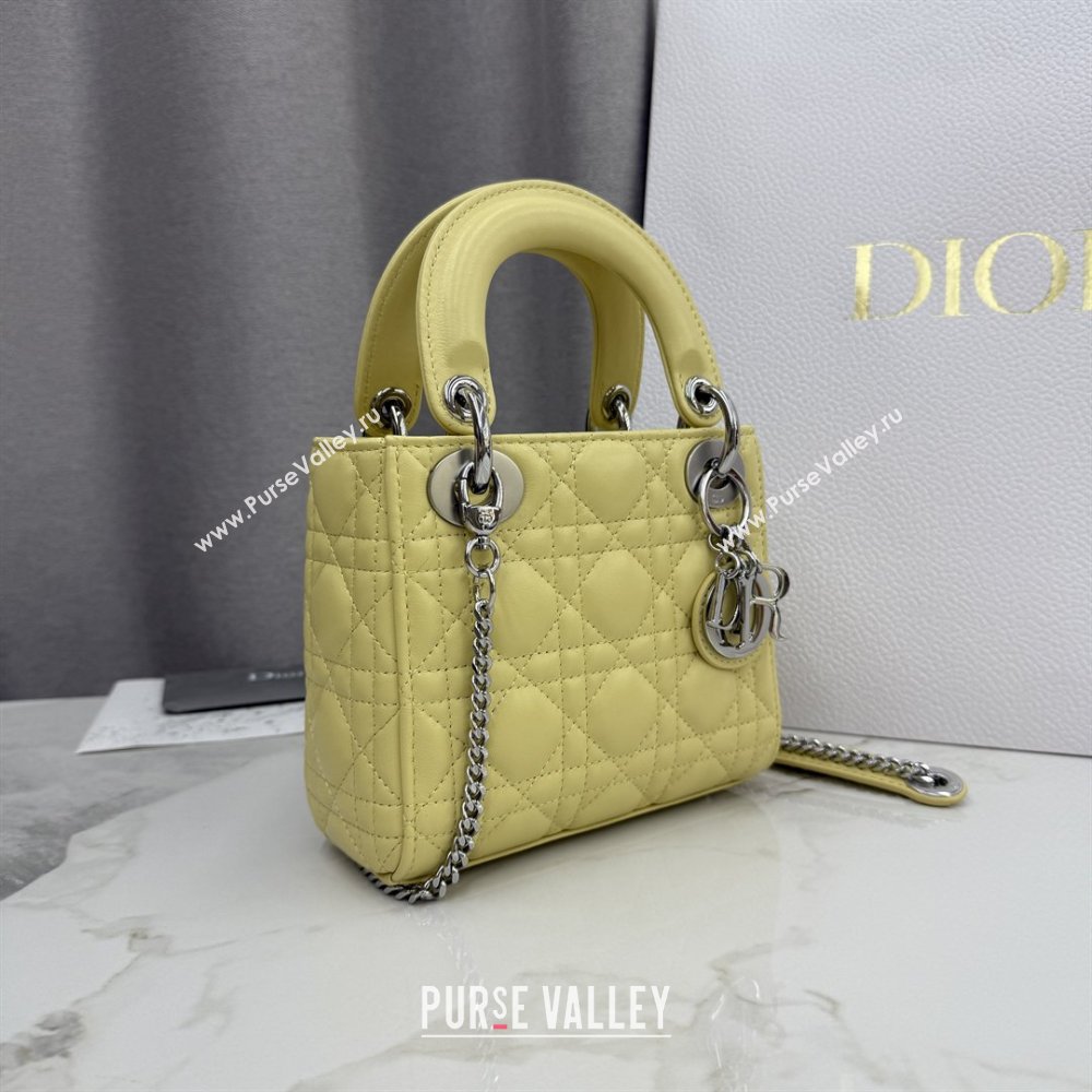 Dior Classic Mini Lady Dior Bag in Cannage Lambskin Chick Yellow/Silver 2026 M0505 0409 (BF-260409051)