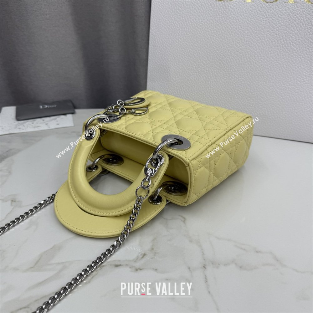 Dior Classic Mini Lady Dior Bag in Cannage Lambskin Chick Yellow/Silver 2026 M0505 0409 (BF-260409051)