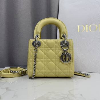 Dior Classic Mini Lady Dior Bag in Cannage Lambskin Chick Yellow/Silver 2026 M0505 0409 (BF-260409051)