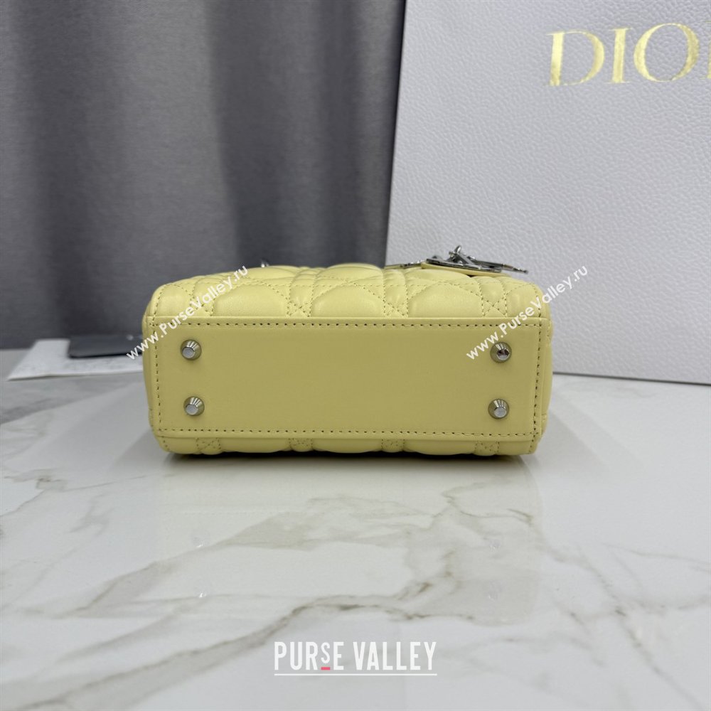 Dior Classic Mini Lady Dior Bag in Cannage Lambskin Chick Yellow/Silver 2026 M0505 0409 (BF-260409051)