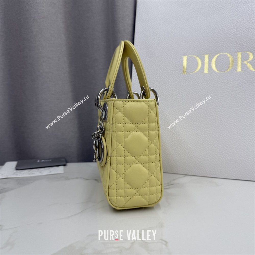Dior Classic Mini Lady Dior Bag in Cannage Lambskin Chick Yellow/Silver 2026 M0505 0409 (BF-260409051)