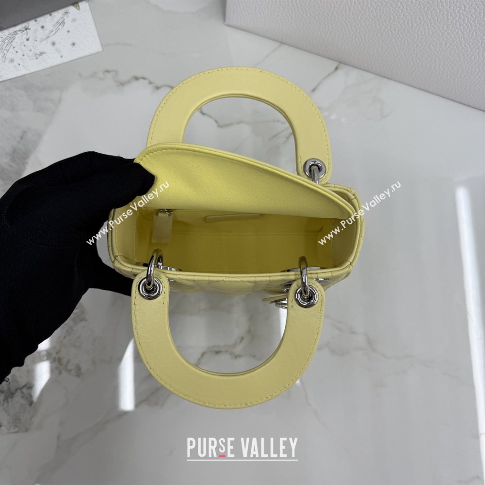 Dior Classic Mini Lady Dior Bag in Cannage Lambskin Chick Yellow/Silver 2026 M0505 0409 (BF-260409051)