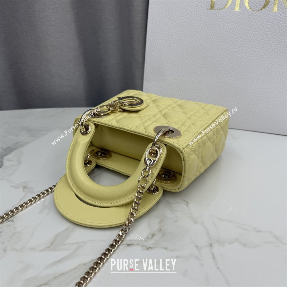 Dior Classic Mini Lady Dior Bag in Cannage Lambskin Chick Yellow/Gold 2026 M0505 0409 (BF-260409052)