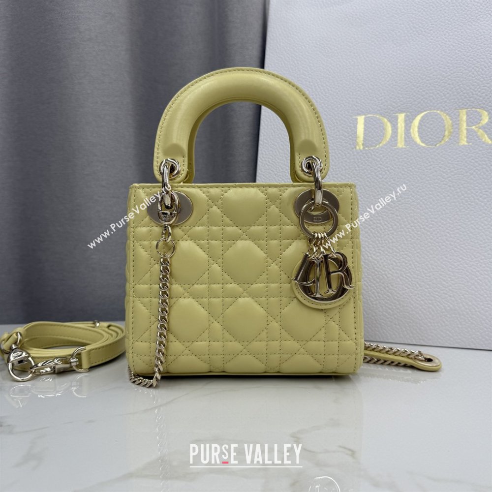 Dior Classic Mini Lady Dior Bag in Cannage Lambskin Chick Yellow/Gold 2026 M0505 0409 (BF-260409052)
