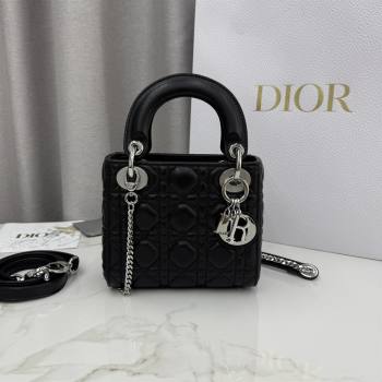 Dior Classic Mini Lady Dior Bag in Cannage Lambskin Black/Silver 2026 M0505 0409 (BF-260409053)