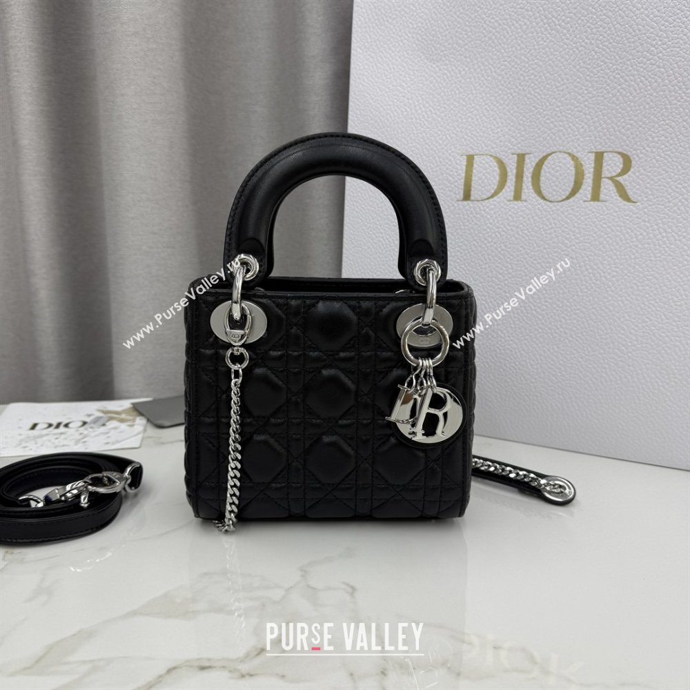 Dior Classic Mini Lady Dior Bag in Cannage Lambskin Black/Silver 2026 M0505 0409 (BF-260409053)