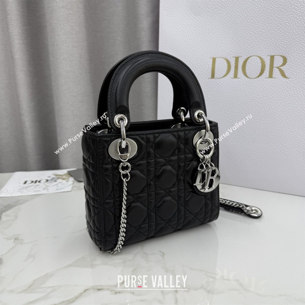 Dior Classic Mini Lady Dior Bag in Cannage Lambskin Black/Silver 2026 M0505 0409 (BF-260409053)