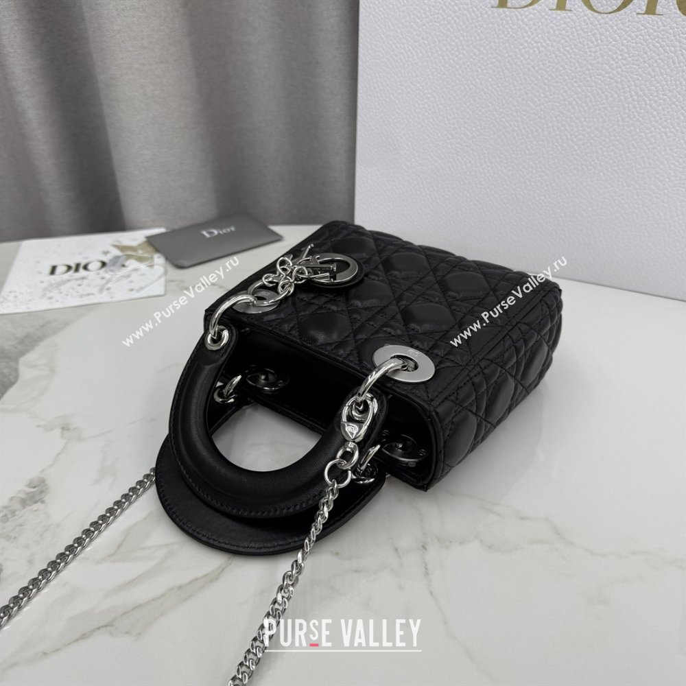 Dior Classic Mini Lady Dior Bag in Cannage Lambskin Black/Silver 2026 M0505 0409 (BF-260409053)