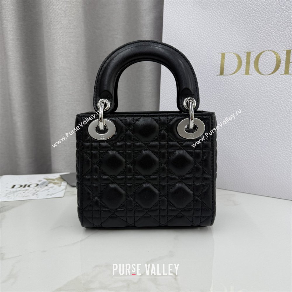 Dior Classic Mini Lady Dior Bag in Cannage Lambskin Black/Silver 2026 M0505 0409 (BF-260409053)