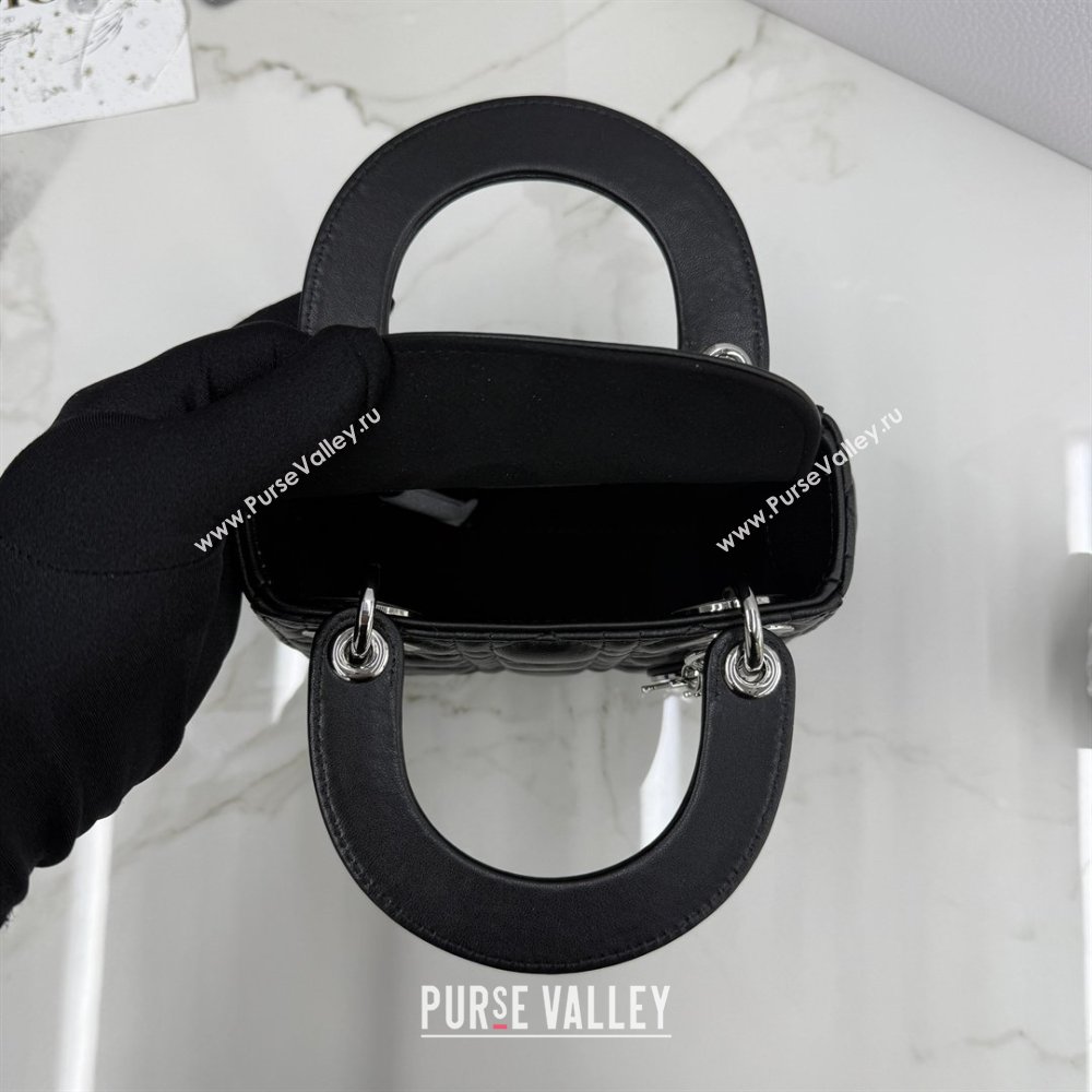 Dior Classic Mini Lady Dior Bag in Cannage Lambskin Black/Silver 2026 M0505 0409 (BF-260409053)