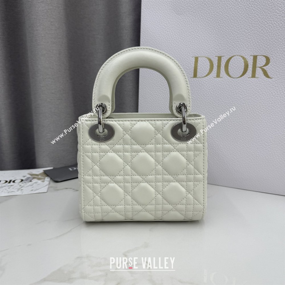 Dior Classic Mini Lady Dior Bag in Cannage Lambskin White/Silver 2026 M0505 0409 (BF-260409055)