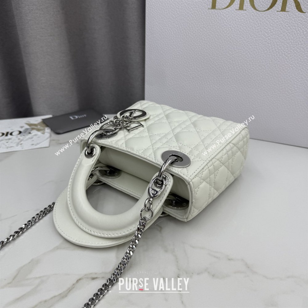 Dior Classic Mini Lady Dior Bag in Cannage Lambskin White/Silver 2026 M0505 0409 (BF-260409055)