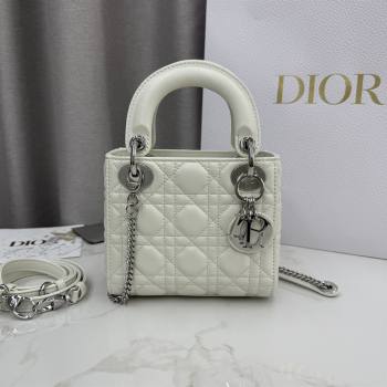 Dior Classic Mini Lady Dior Bag in Cannage Lambskin White/Silver 2026 M0505 0409 (BF-260409055)