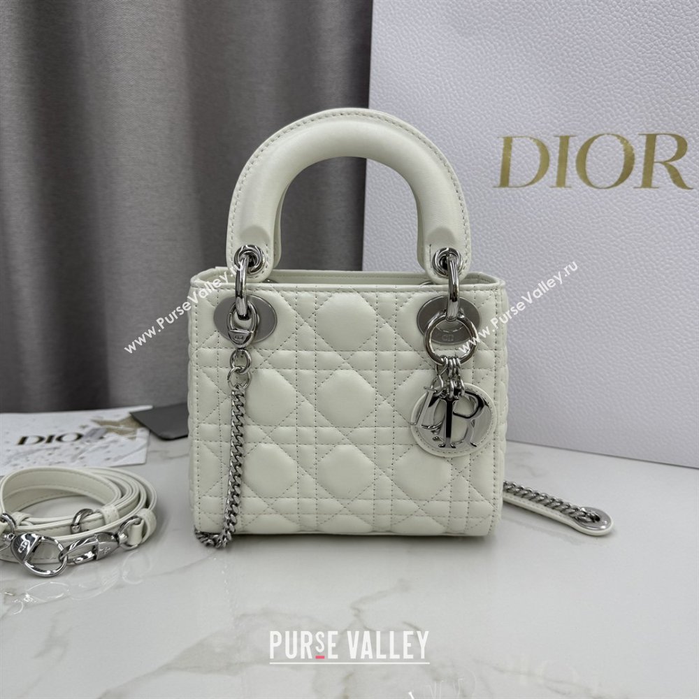 Dior Classic Mini Lady Dior Bag in Cannage Lambskin White/Silver 2026 M0505 0409 (BF-260409055)
