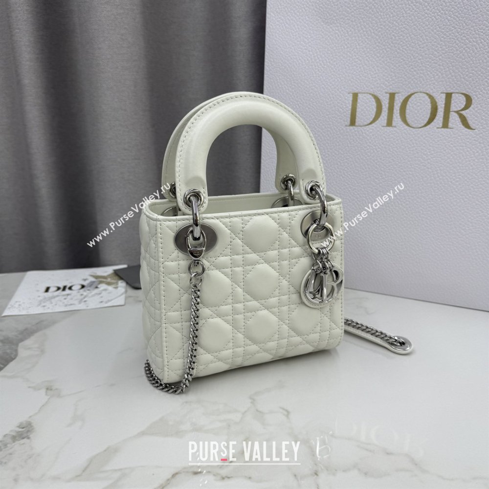 Dior Classic Mini Lady Dior Bag in Cannage Lambskin White/Silver 2026 M0505 0409 (BF-260409055)