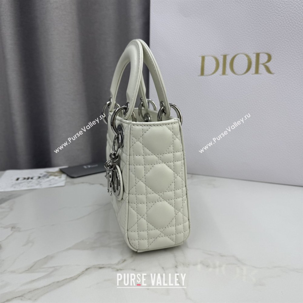 Dior Classic Mini Lady Dior Bag in Cannage Lambskin White/Silver 2026 M0505 0409 (BF-260409055)
