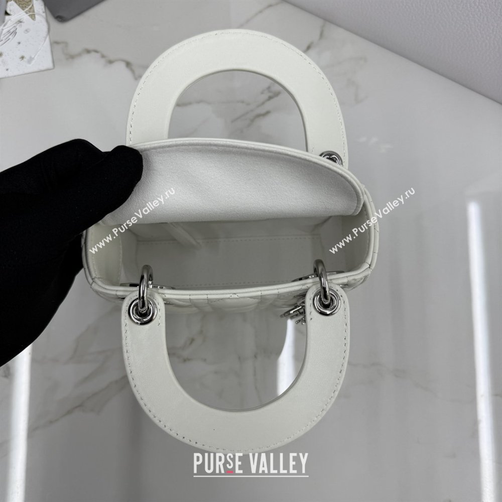 Dior Classic Mini Lady Dior Bag in Cannage Lambskin White/Silver 2026 M0505 0409 (BF-260409055)