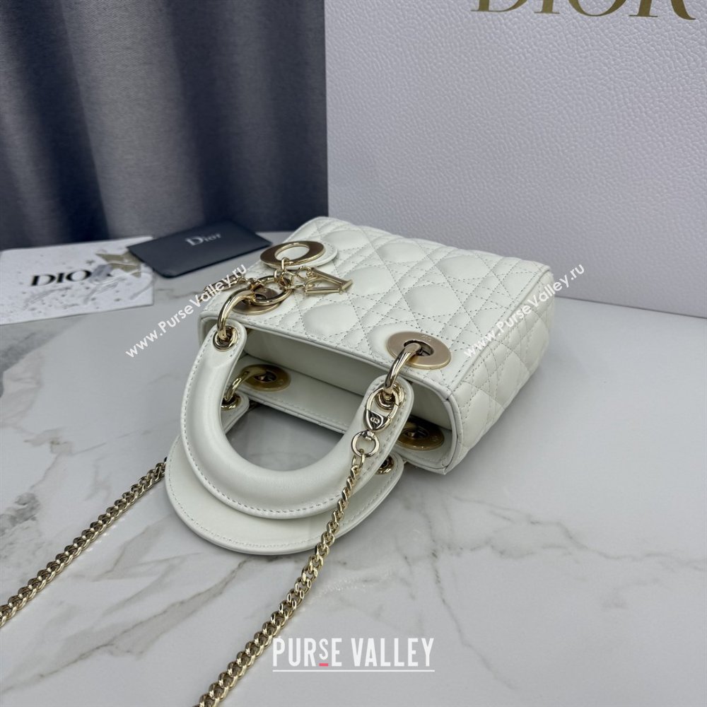Dior Classic Mini Lady Dior Bag in Cannage Lambskin White/Gold 2026 M0505 0409 (BF-260409056)