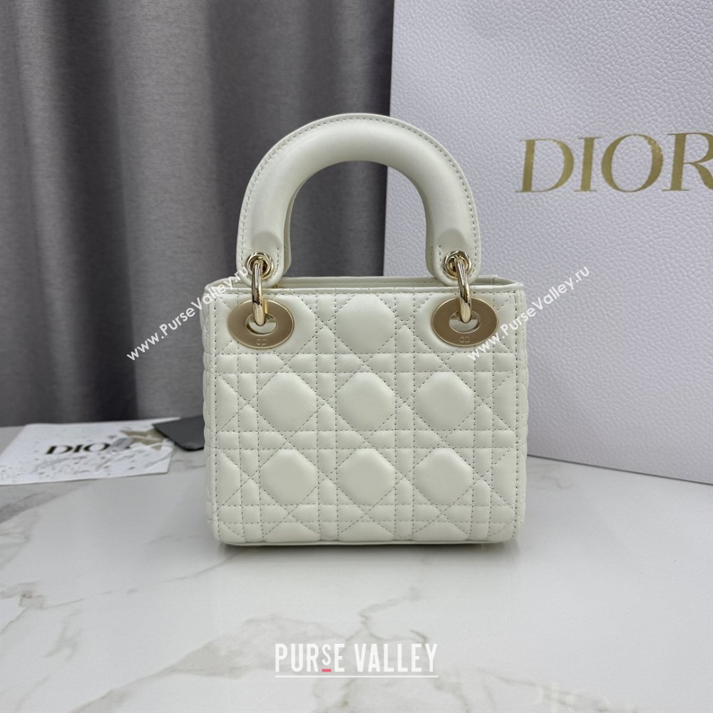 Dior Classic Mini Lady Dior Bag in Cannage Lambskin White/Gold 2026 M0505 0409 (BF-260409056)