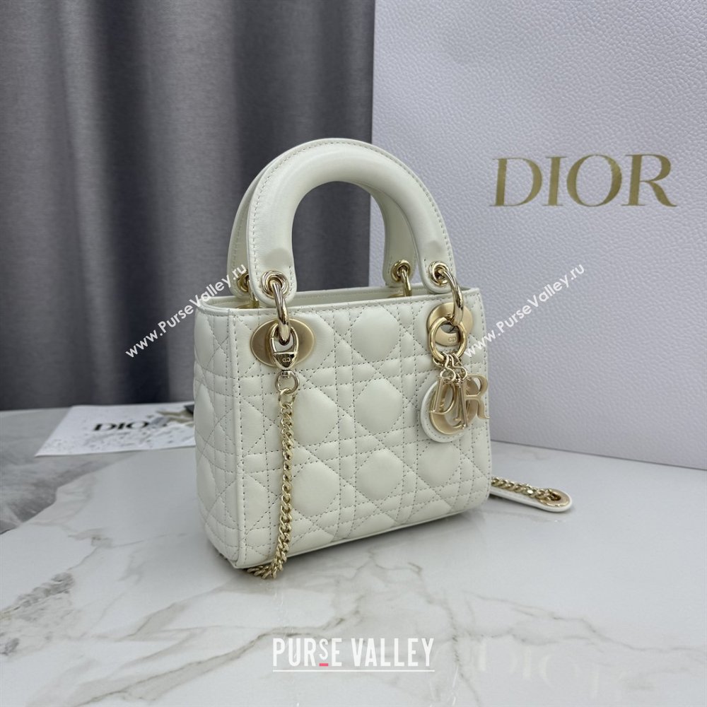 Dior Classic Mini Lady Dior Bag in Cannage Lambskin White/Gold 2026 M0505 0409 (BF-260409056)