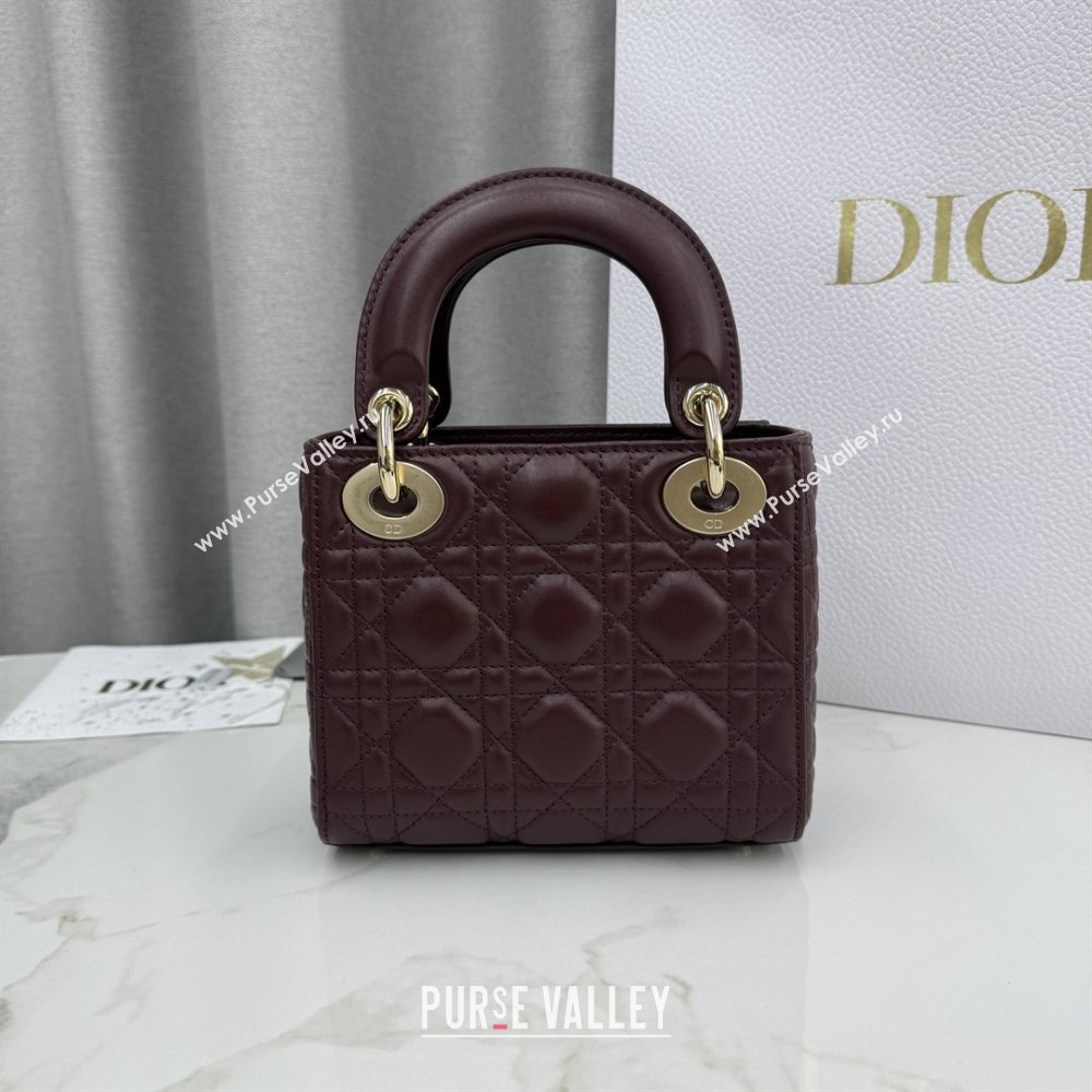 Dior Classic Mini Lady Dior Bag in Cannage Lambskin Burgundy 2026 M0505 0409 (BF-260409018)