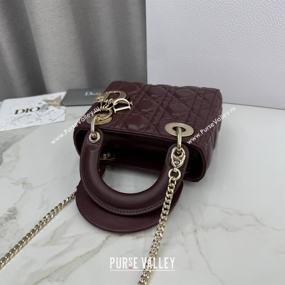 Dior Classic Mini Lady Dior Bag in Cannage Lambskin Burgundy 2026 M0505 0409 (BF-260409018)