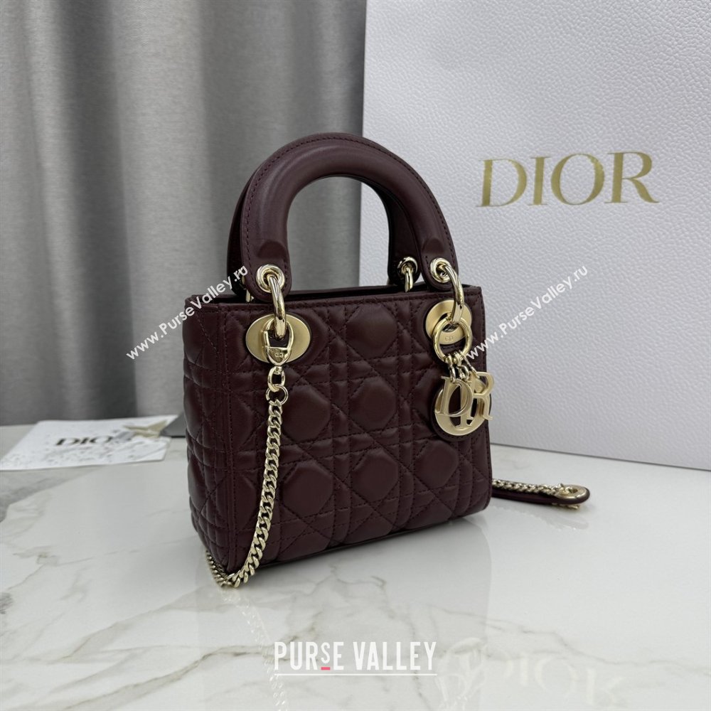 Dior Classic Mini Lady Dior Bag in Cannage Lambskin Burgundy 2026 M0505 0409 (BF-260409018)