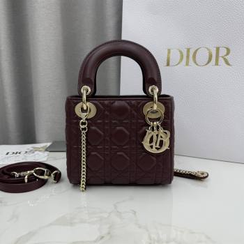 Dior Classic Mini Lady Dior Bag in Cannage Lambskin Burgundy 2026 M0505 0409 (BF-260409018)